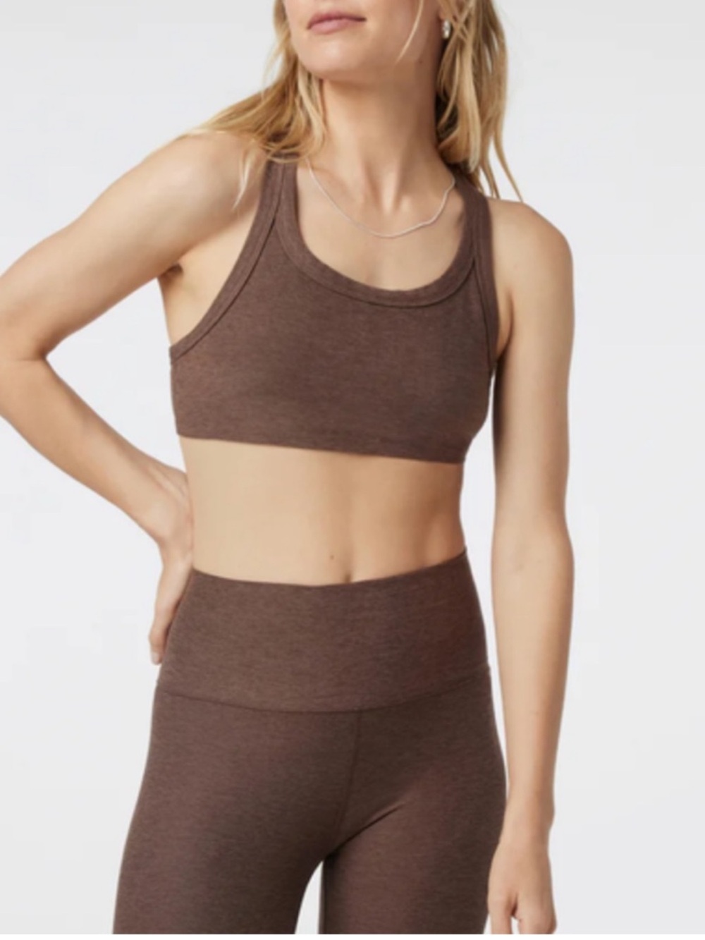 Vuori Elevation Racer Bra Chocolate Milk Heather - Size Small